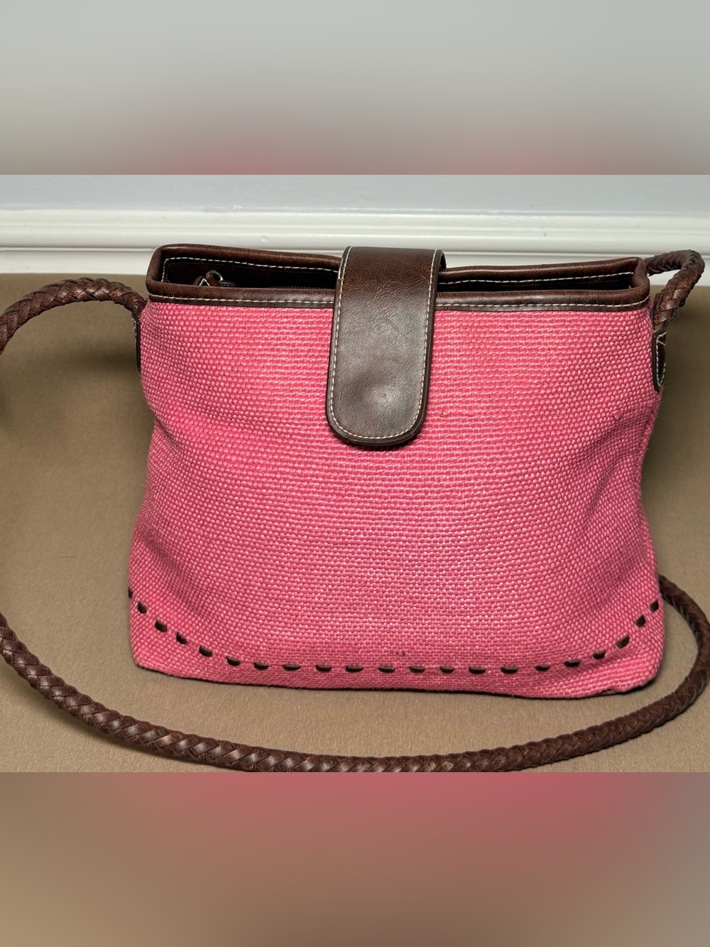 Relic by Fossil Pink Woven Canvas Crossbody Bag with Braided Strap